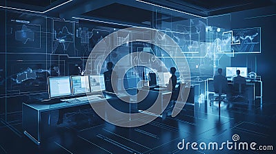 Advanced Cybersecurity Workspace: Defending Sensitive Data in the Future Stock Photo
