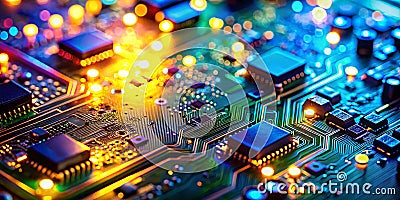Advanced Electronic Circuit Design PCB Layout Components and Microchip Technology for Modern Engineering Applications Stock Photo
