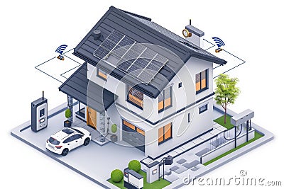 Advanced electronic defenses in high tech homes use precision detection to enhance secure home automation and safety. Cartoon Illustration