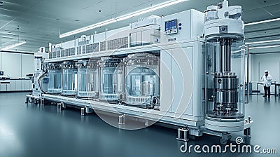 Advanced filtration equipment used clean lab refine perfume. Technicians ensure quality monitoring filtering and Stock Photo