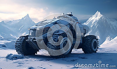 Advanced heavy military vehicles in a snowy ice environment, AI generative Stock Photo