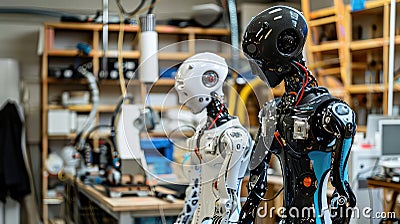 Advanced Humanoid Robots in a High-Tech Workshop generated with AI Stock Photo