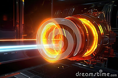 advanced ion thruster engine glowing in space Stock Photo