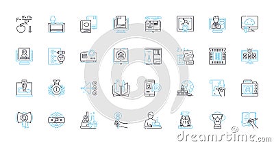 Advanced learning linear icons set. Mastery, Expertise, Adeptness, Proficiency, Sophistication, Comprehension, Fluency Vector Illustration