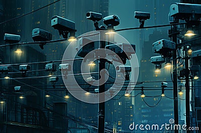 Advanced Lots cctv security cameras. Generate Ai Stock Photo