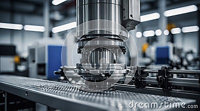 Advanced machining process utilizing AI-generated technology in a modern manufacturing facility Generative AI Stock Photo