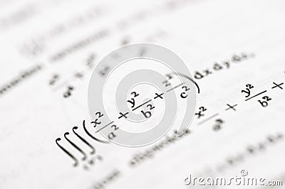 Advanced Mathematical Integrals and Formulas Highlighting Calculus, Multivariable Equations, and Geometry Concepts Stock Photo