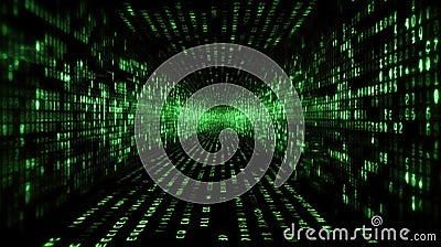 Advanced Matrix Raining Code of Aleatory Green Hacker Numbers Black isolated Background Stock Photo