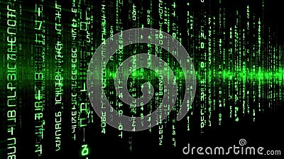 Advanced Matrix Raining Code of Aleatory Green Hacker Numbers Black isolated Background Stock Photo