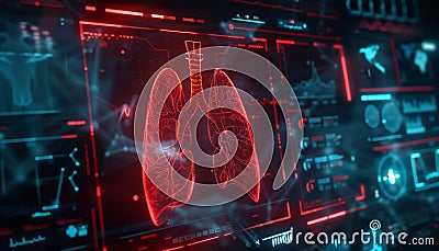 Advanced medical AI lung interface displaying various health parameters Stock Photo