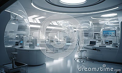 Futuristic laboratory or medical hospital room, with cutting-edge technology and healthcare innovation. Generative Ai Stock Photo