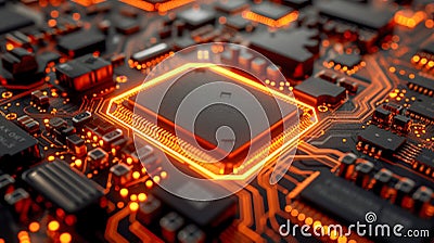 Advanced Microprocessor on Circuit Board. Generative ai Cartoon Illustration