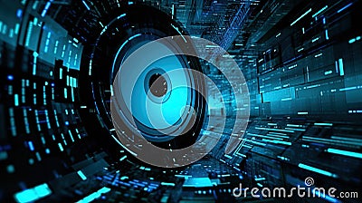 Advanced Motion Digital Cyan Matrix Cyber Environment Big Data Analytic Simulation Background Stock Photo