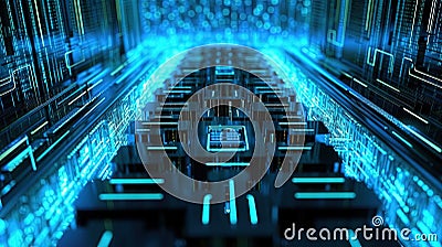 Advanced Motion Digital Cyan Matrix Cyber Environment Big Data Analytic Simulation Background Stock Photo