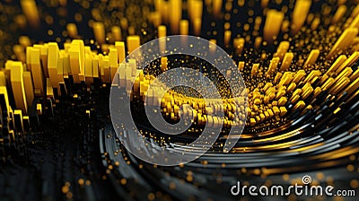 Advanced Motion Digital Yellow and Black Matrix Cyber Environment Blocks Wavy Pattern Background Stock Photo