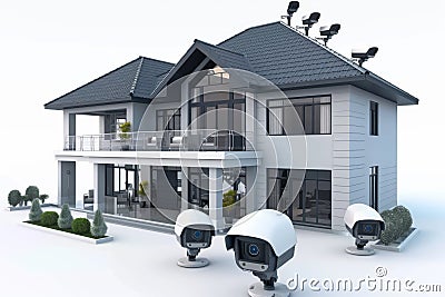 Advanced network systems integrate video technology and CCTV for secure monitoring, controlling surveillance with safeguarding mea Cartoon Illustration