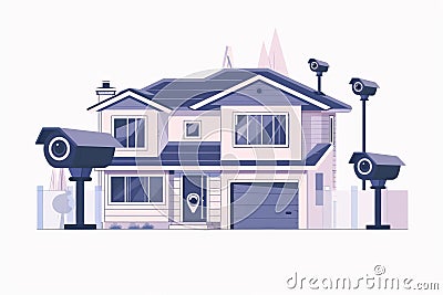 Advanced networking safeguards seniors with secure IP protection, quick connectivity, and camera sensors in private home networks Cartoon Illustration