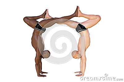 Advanced partner yoga pose. Couples yoga. 3D illustration Cartoon Illustration