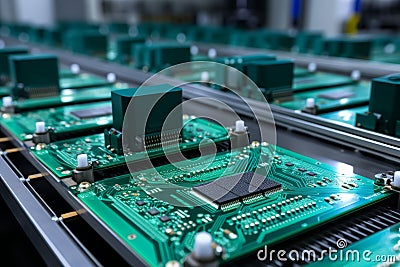 Advanced printed circuit board workshop with cutting-edge automated chip mounter technology Stock Photo