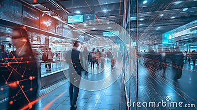 advanced public transportation hub, featuring automated check-ins and AI-assisted navigation systems Stock Photo