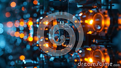 Advanced Quantum Computing Hardware With Glowing Circuits at Night Stock Photo
