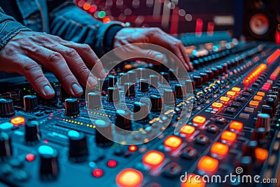Advanced remote control solutions for sound engineers and mixing console management Stock Photo
