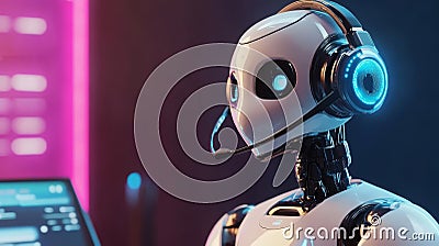 An Advanced Robot Call Center Agent Engaging in Interaction with an Online Chat Platform Stock Photo