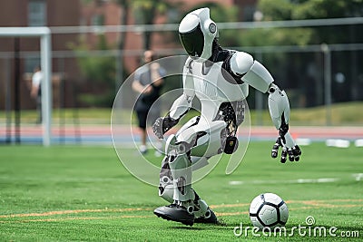 Advanced Robot Playing Soccer Stock Photo