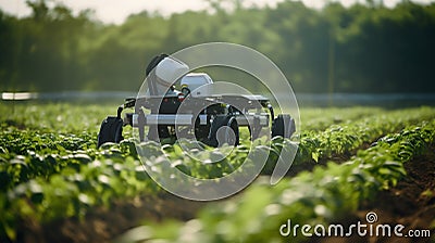 Advanced Robotic Agriculture in Action on a Farm. Generative ai Cartoon Illustration