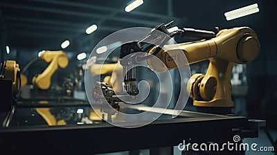 Advanced Robotic Arm Operating on a Manufacturing Assembly Line Stock Photo