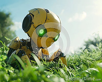 Advanced robotic farmers use cutting-edge machinery to efficiently manage extensive fields, requiring little human input Stock Photo