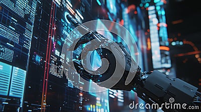 Advanced Robotic Hand Using Sensors to Interact with Digital Interface Stock Photo