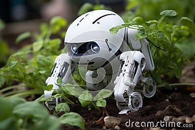 Advanced robotic vegetable harvesting system in a lush and vibrant field of fresh produce Stock Photo