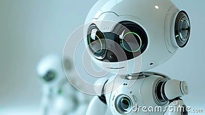 Advanced Robotics Display Featuring Two Futuristic Robots in a Modern Exhibition Space Stock Photo