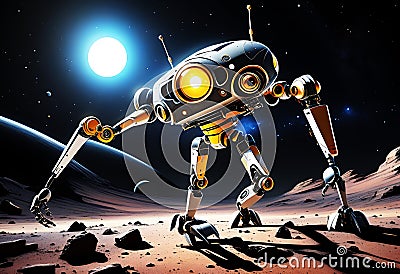 Advanced Robotics in Space Astronaut Bot on a Mysterious Planet Stock Photo