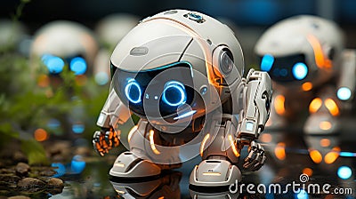 Advanced robots demonstrate precision in creating eco-friendly solutions in a lab setting Stock Photo