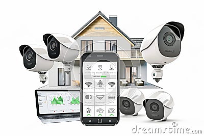 Advanced security cameras enhance surveillance systems for better monitoring and comprehensive safeguarding. Cartoon Illustration