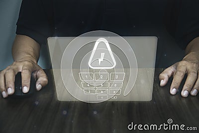Advanced Security System with Digital Code Interface and HighTech Warning for Cyber Safety Stock Photo