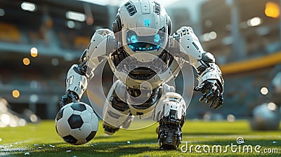 Advanced soccer robot on a futuristic stadium field - generative ai Stock Photo