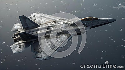 Advanced stealth fighter jet with angular design and composite materials for low visibility. Stock Photo