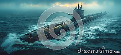 Advanced Submarine Military Technology in Deep Blue Sea - Underwater Surveillance and Defense, Generative Ai Stock Photo