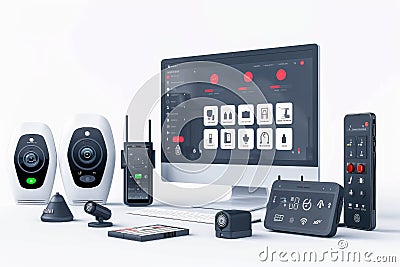 Advanced surveillance planning integrates CCTV with wireless, distant controls for secure, technology-driven monitoring systems. Cartoon Illustration