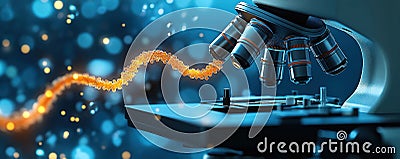 Advanced tech examines modified DNA strands. Biotech lab equipment displays precision work. Scientists observe DNA strand Stock Photo