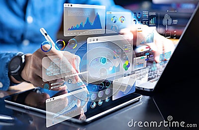 Advanced technology for business management and strategy.big data analytics dashboard.information workflow.intelligence system Stock Photo