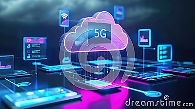 Advanced text 5G revolution, innovative data technologies that revolutionise the way we communicate, enabling instant Stock Photo