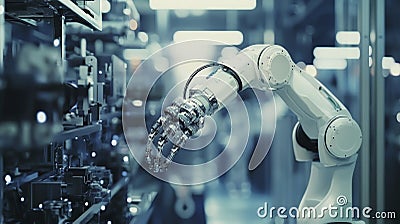 Advanced white robotic arm handling small components Stock Photo