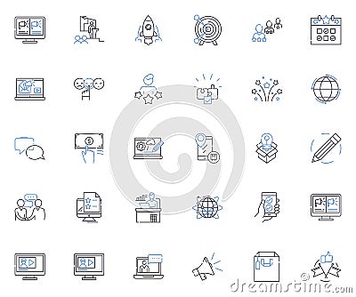 Advancement line icons collection. Progression, Development, Improvement, Growth, Expansion, Evolution, Advancement Vector Illustration