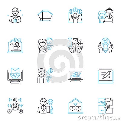 Advancement Process linear icons set. Development, Progress, Improvement, Advancement, Growth, Evolution, Refinement Vector Illustration