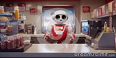Advancing Automation AI Humanoid Robot in Fast Food Drive-Thru. Generative AI Stock Photo