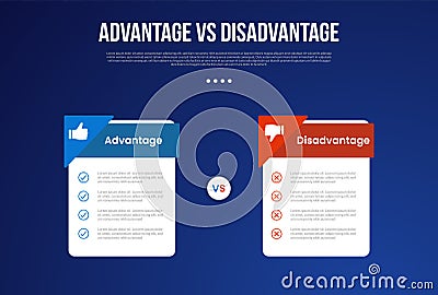 advantage vs disadvantage infographic for comparison data with price box table with triangle header badge with modern dark Stock Photo